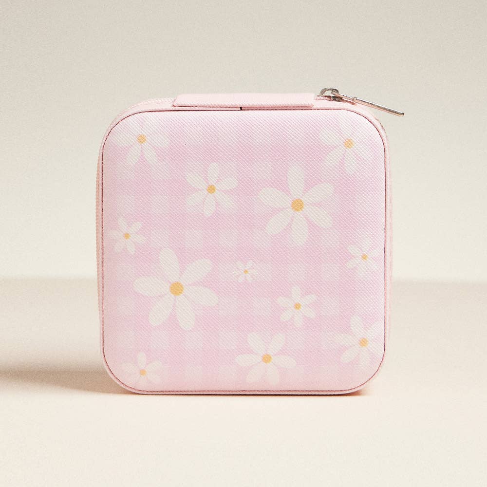 Daisy Flower Checkered Portable Square Jewelry Box