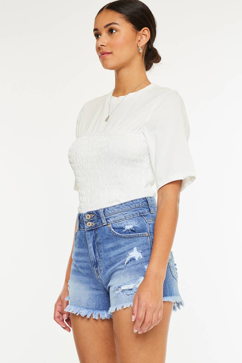 KanCan High Rise Double Button Denim Shorte