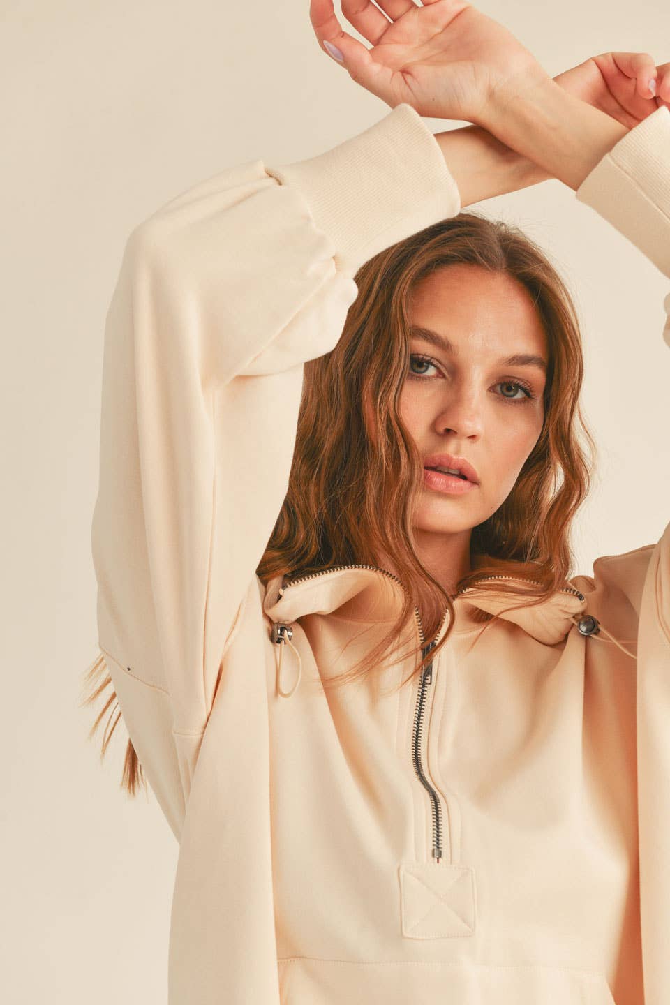 Cream Essential Zip Pullover