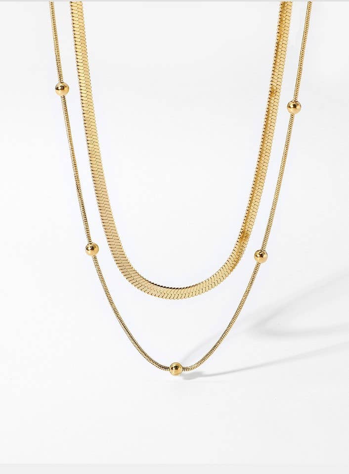 Multi-Layer Herringbone and Ball Chain Necklace