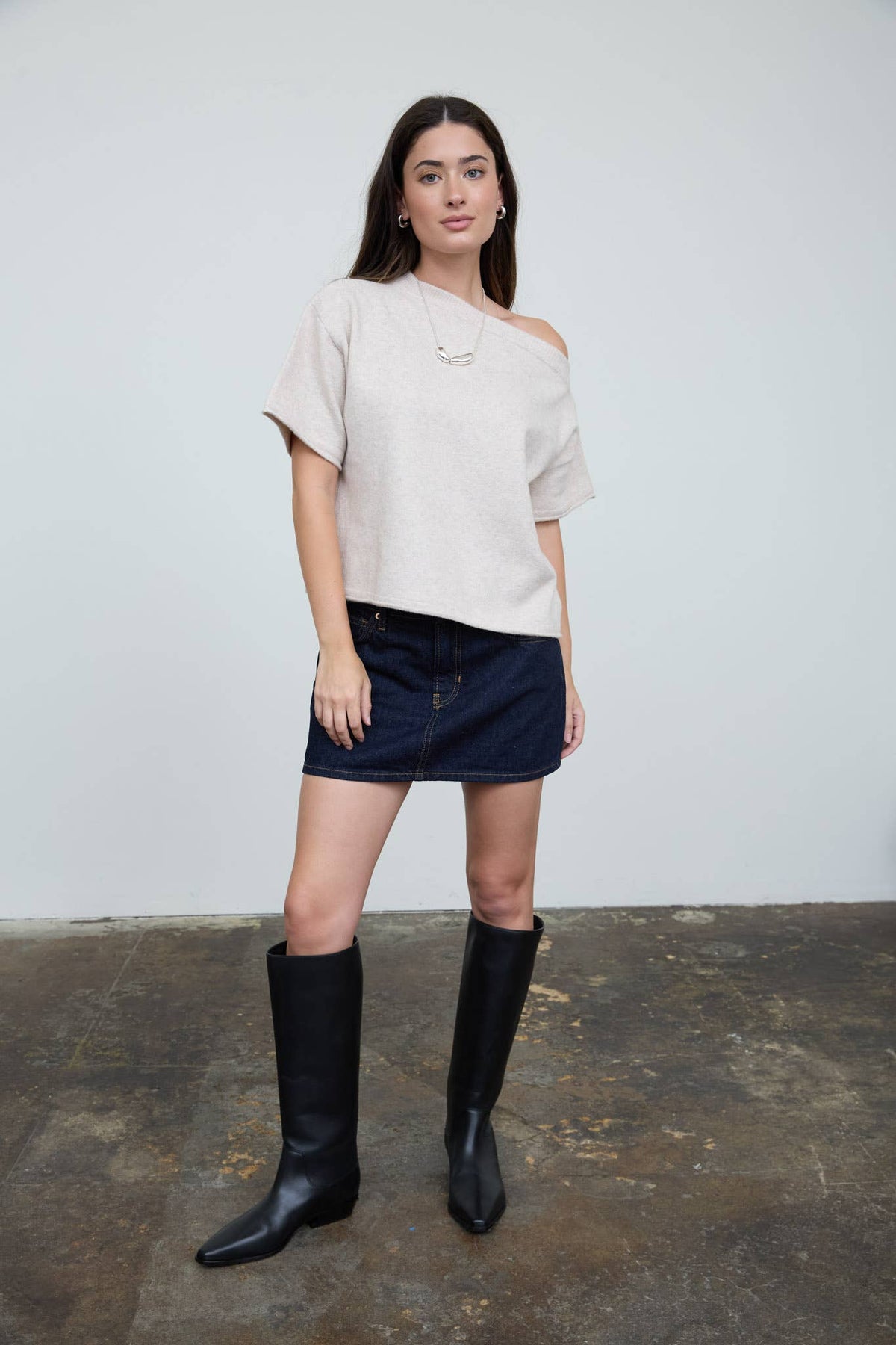 Oatmeal Off-Shoulder Asymmetrical Top