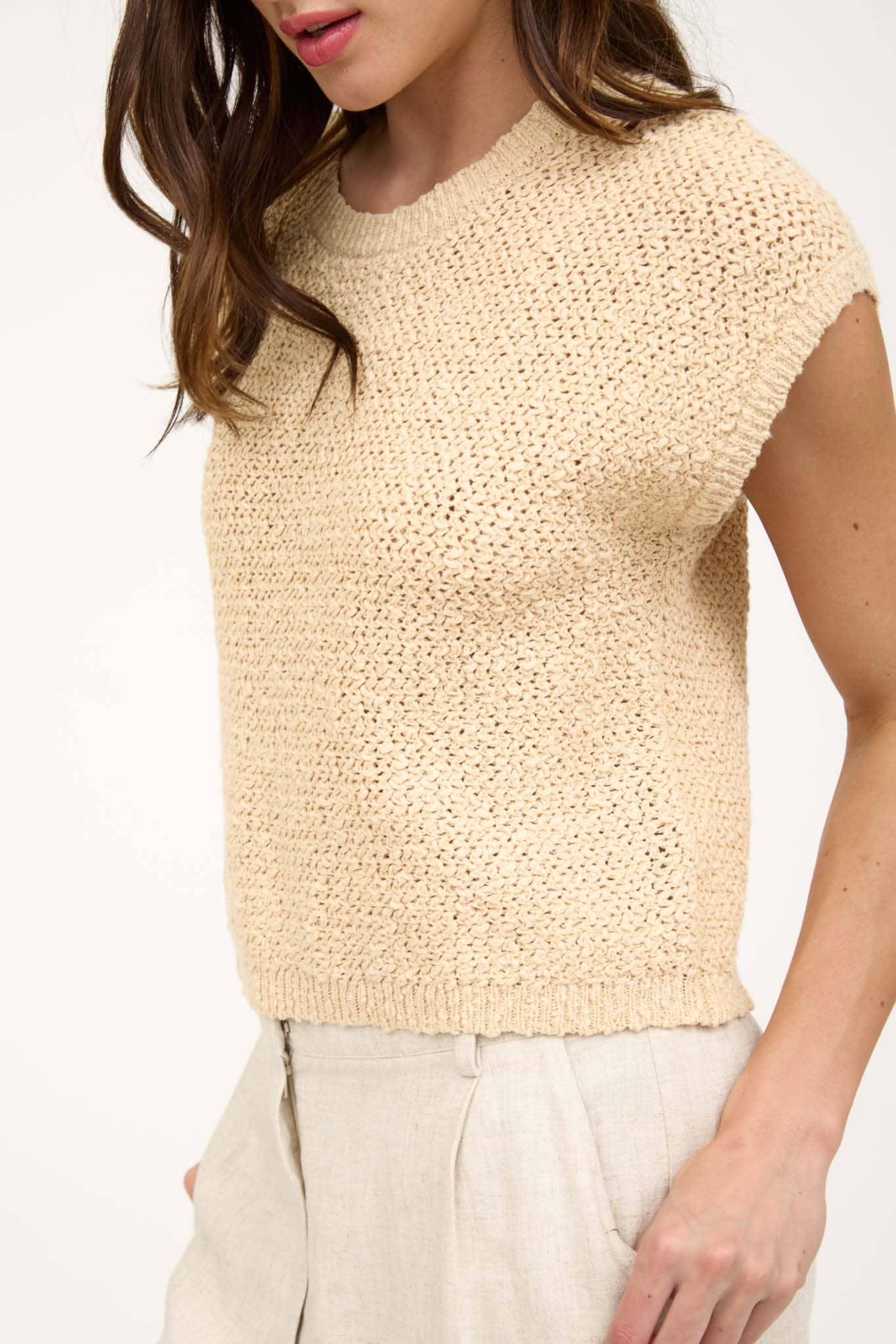 Ribbed Trim Crewneck Top
