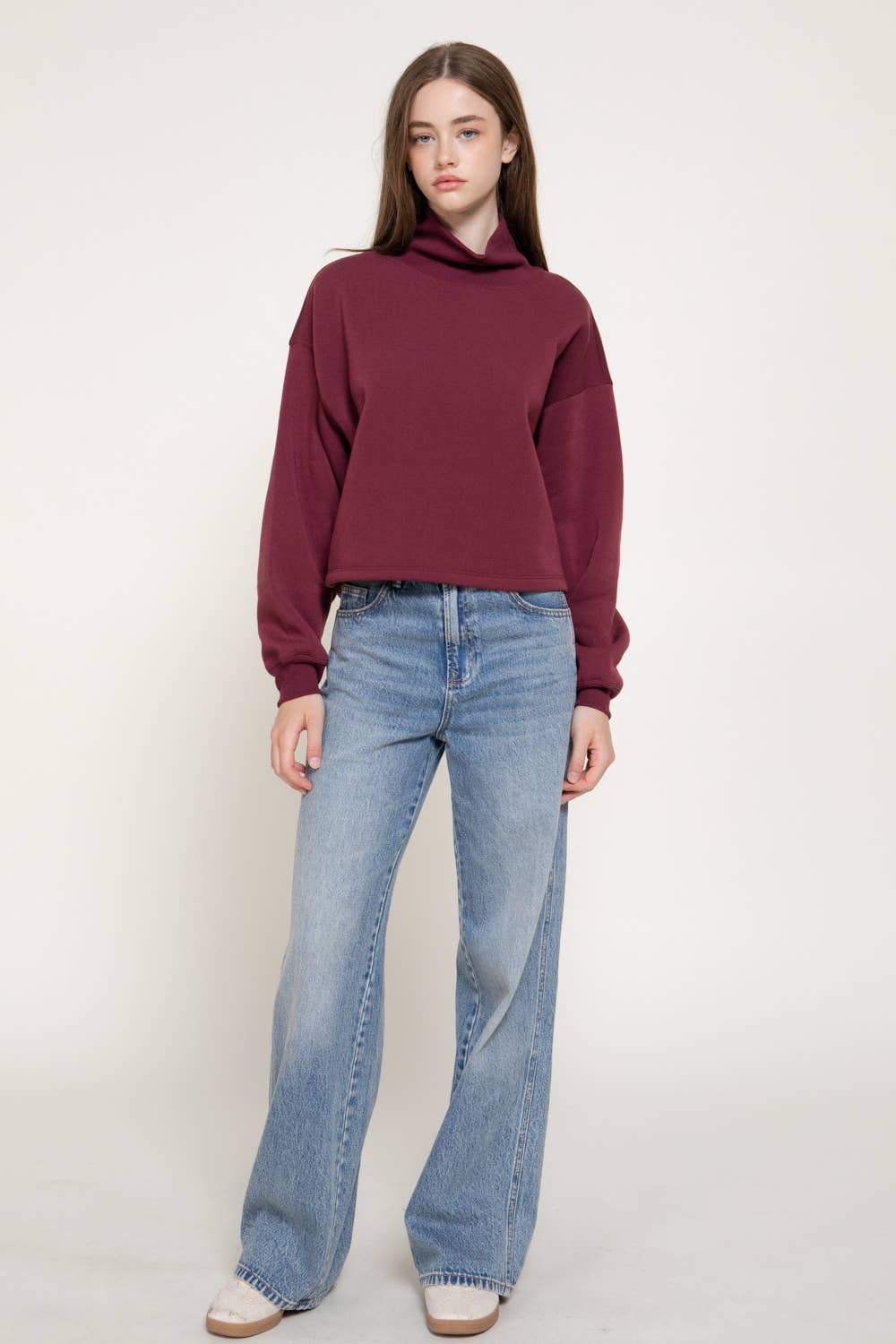 Long Sleeve Ribbed Mock Neck Sweatshirt