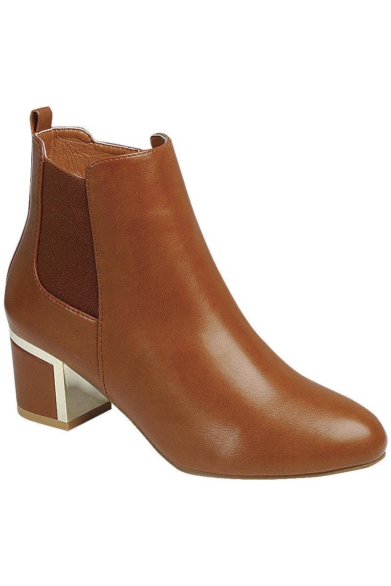 Tan Block Heel Leather Bootie