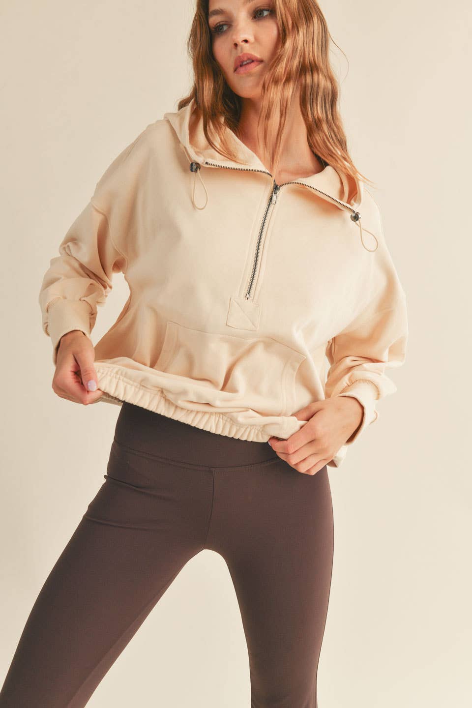 Cream Essential Zip Pullover