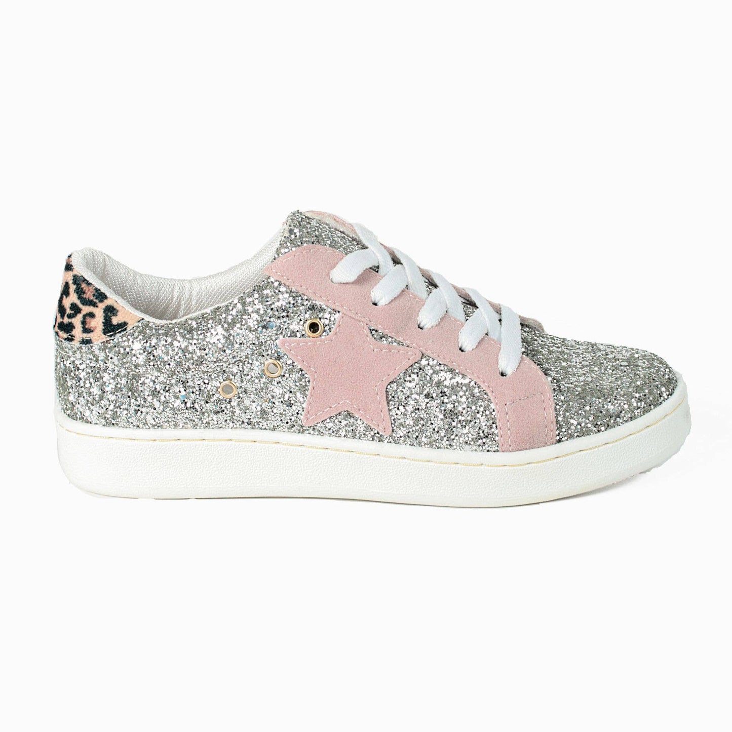 MIEL44 Leopard Silver Star Sneakers