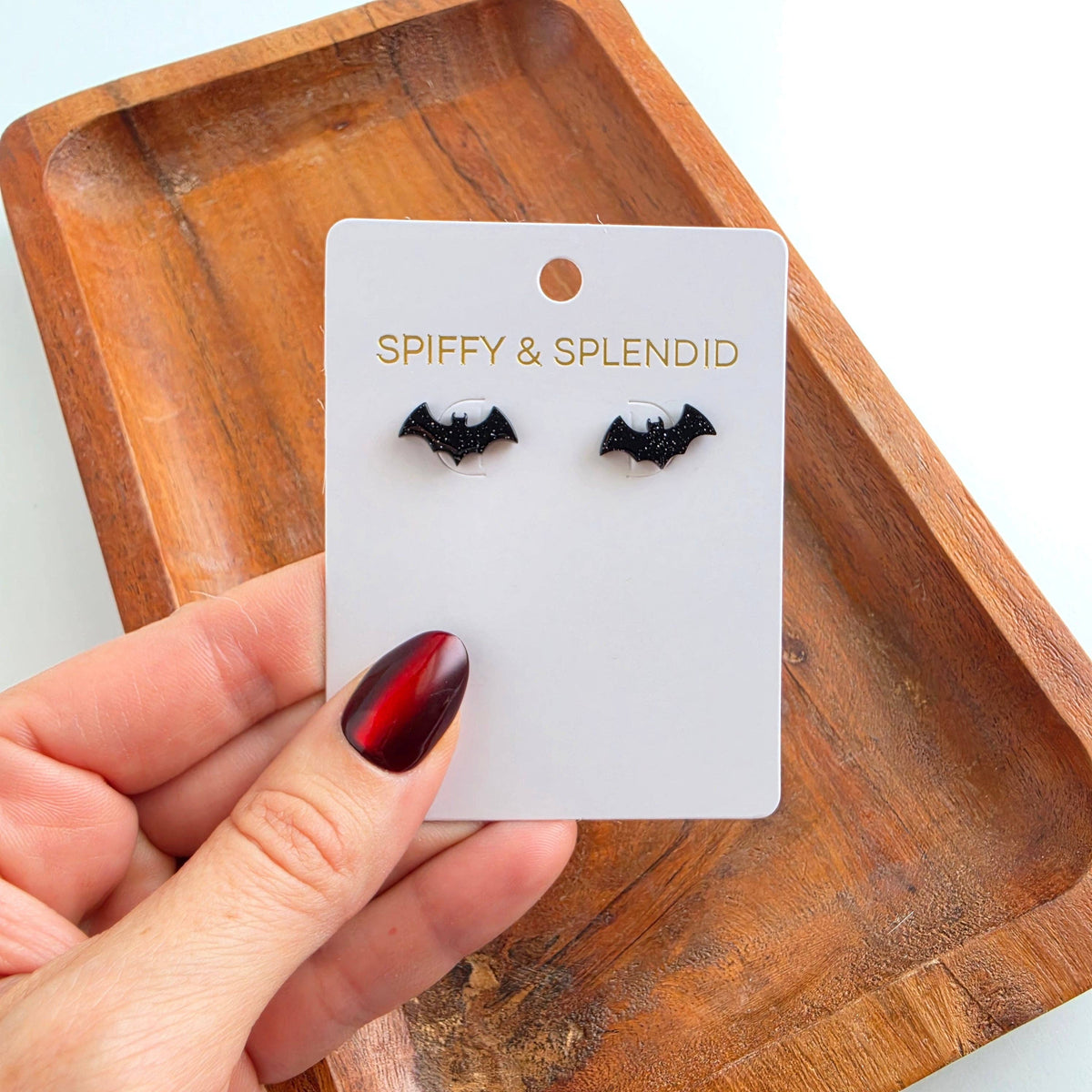 Black Glitter Bat Stud Earrings