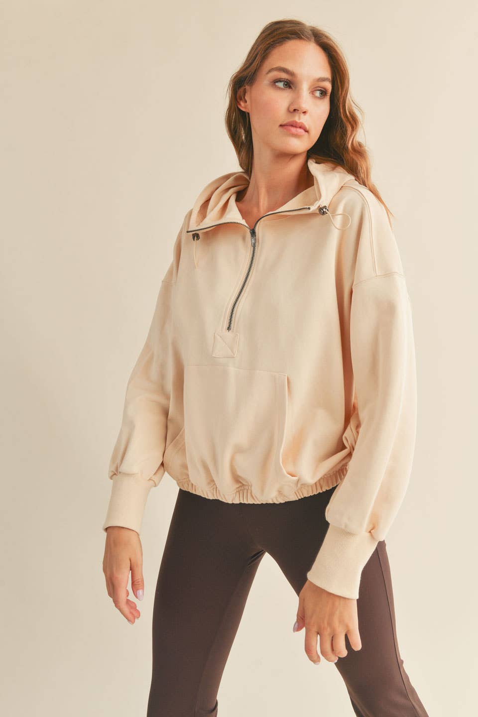 Cream Essential Zip Pullover