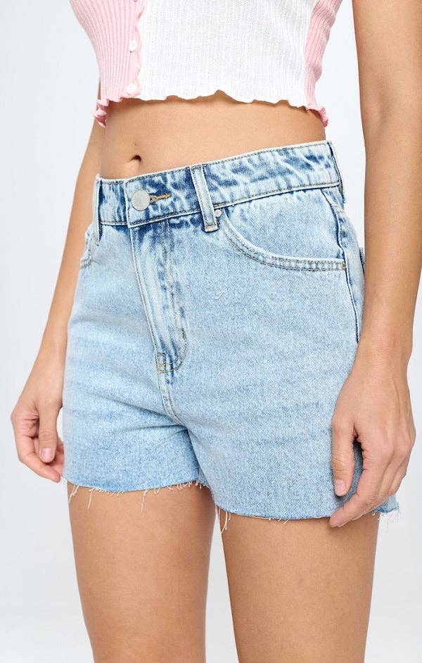 Light Wash Frey Hem Stretch Denim Shorts