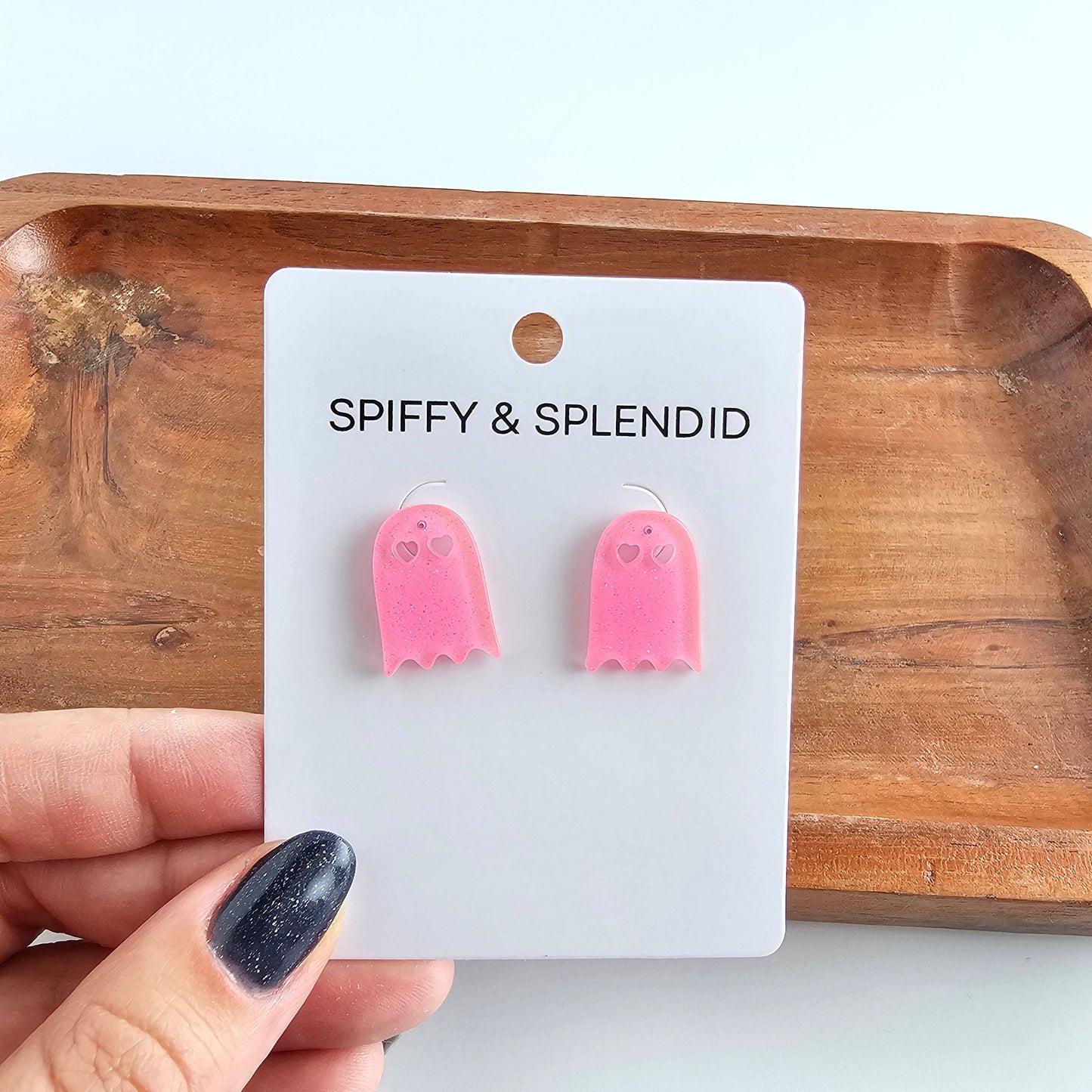 Pink Glitter Ghost Studs