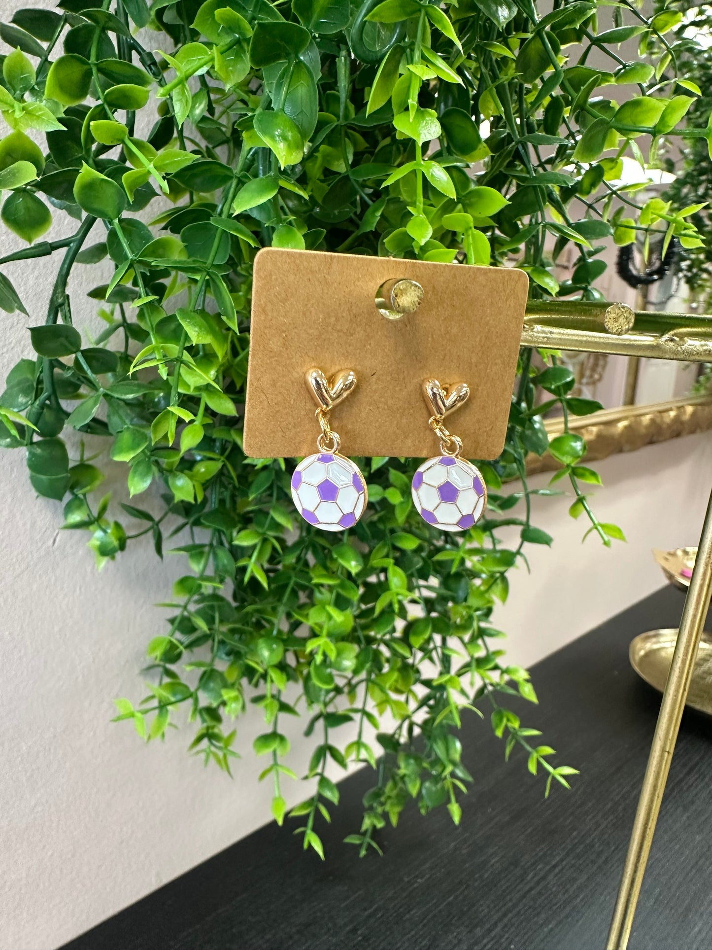 Soccer Ball Gold Stud Dangle Earrings