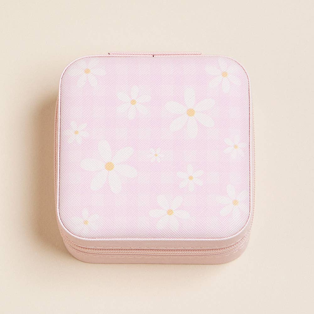 Daisy Flower Checkered Portable Square Jewelry Box