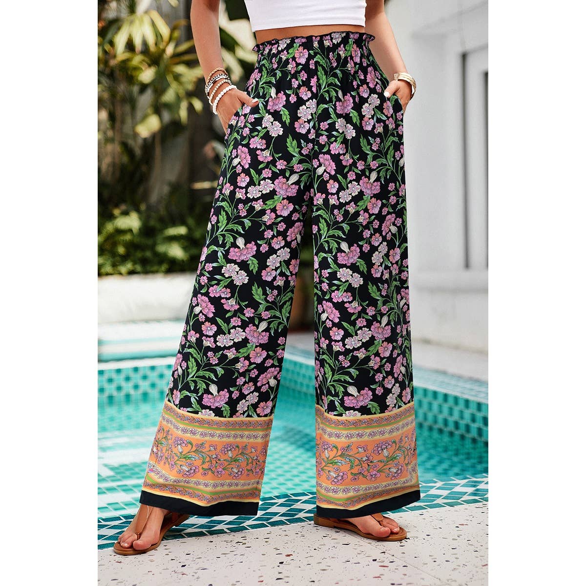 Floral Printed Loose High Waist Wide Leg Pant