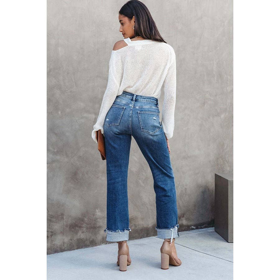 Addie Urban Washed Criss Crossed Straight Denim