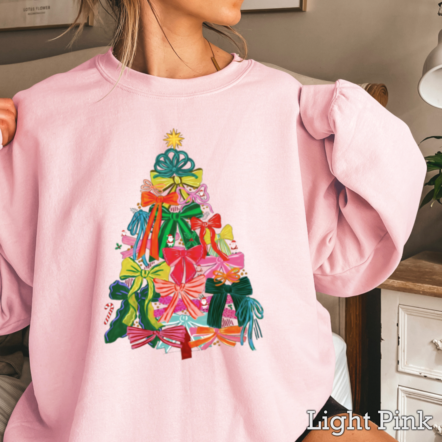 Pink Bow Christmas Tree Crewneck Sweatshirt