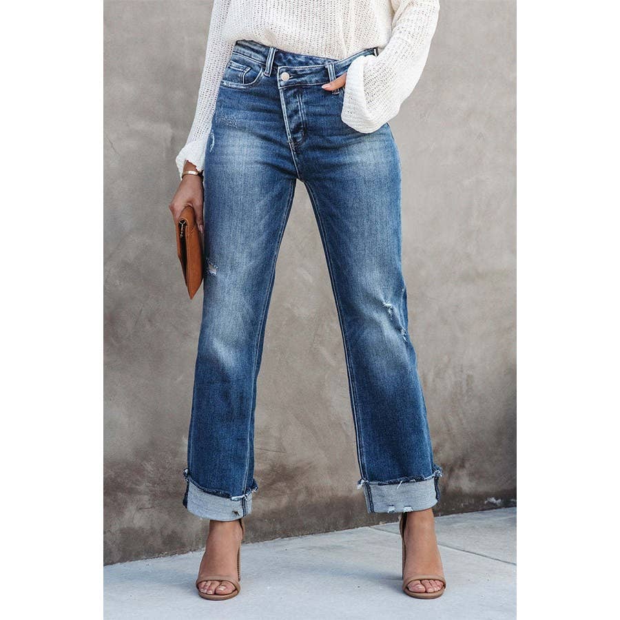 Addie Urban Washed Criss Crossed Straight Denim