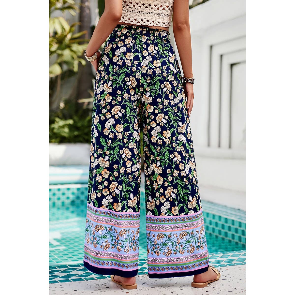 Floral Printed Loose High Waist Wide Leg Pant