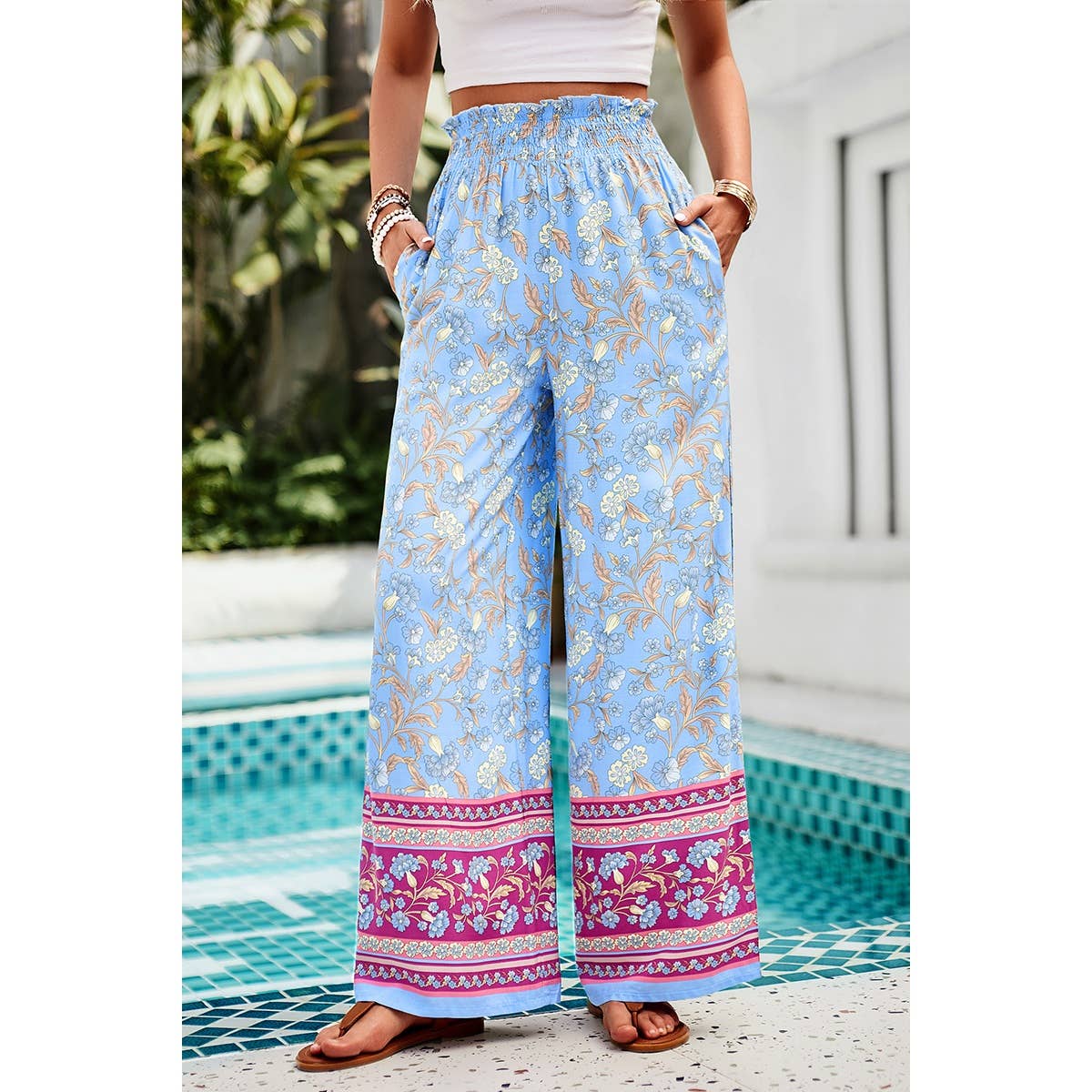 Floral Printed Loose High Waist Wide Leg Pant