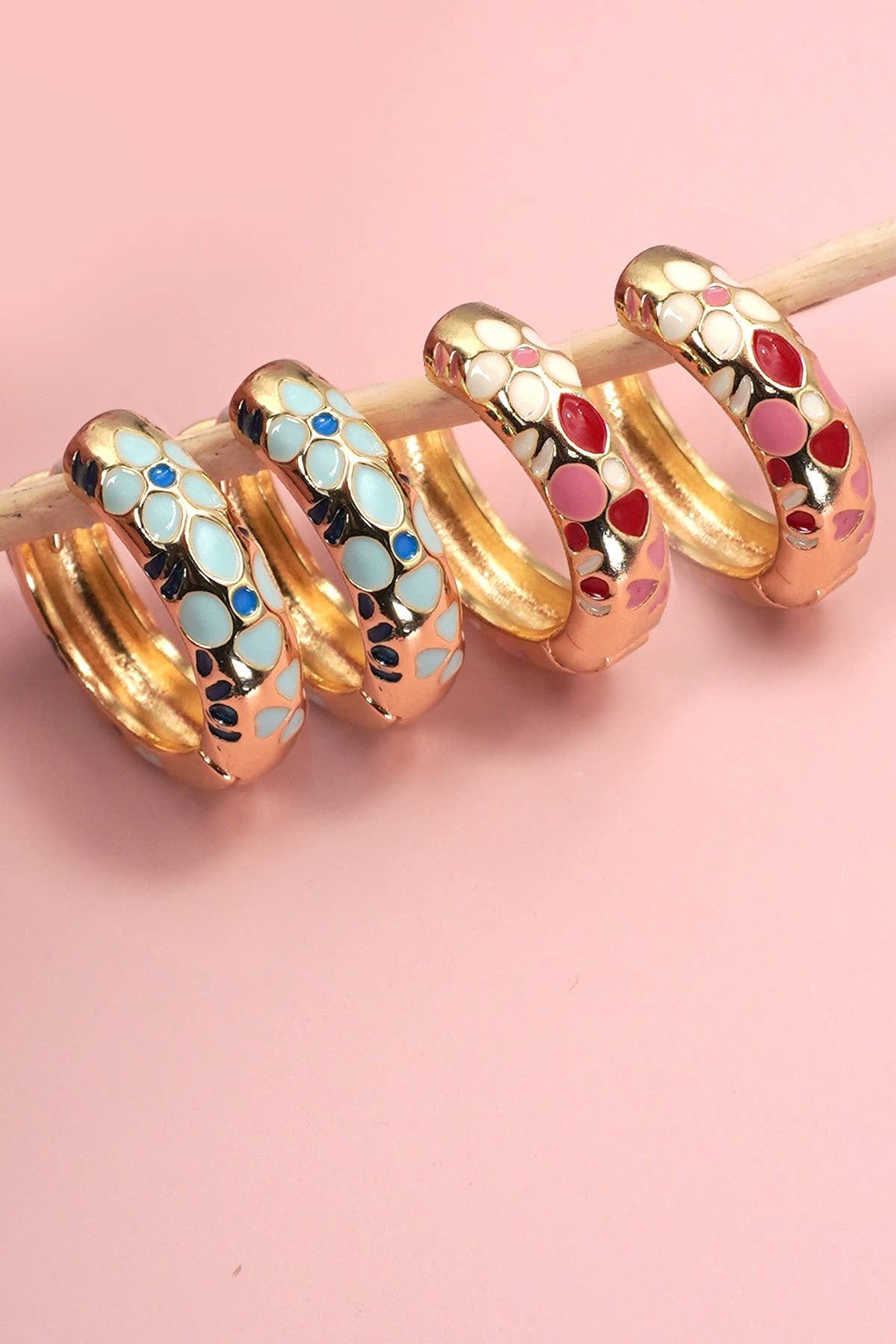 Enamel Flower Copper Huggie Hoop Earrings