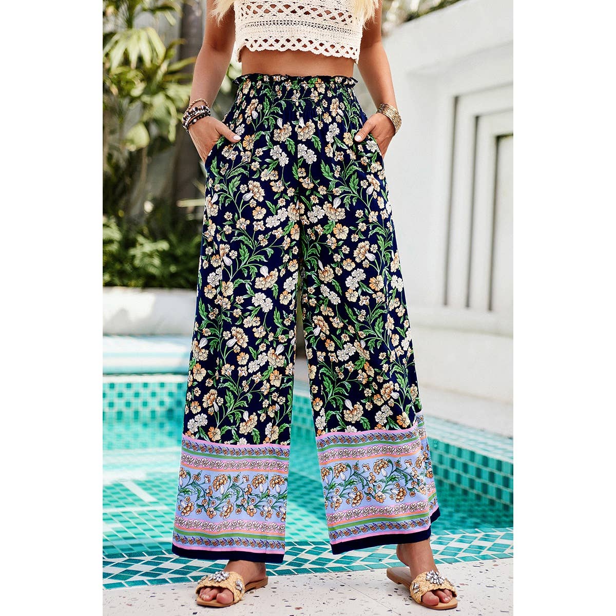 Floral Printed Loose High Waist Wide Leg Pant