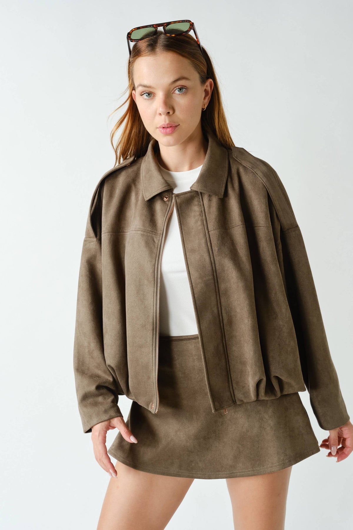 Suede Truffle Zip Front Jacket