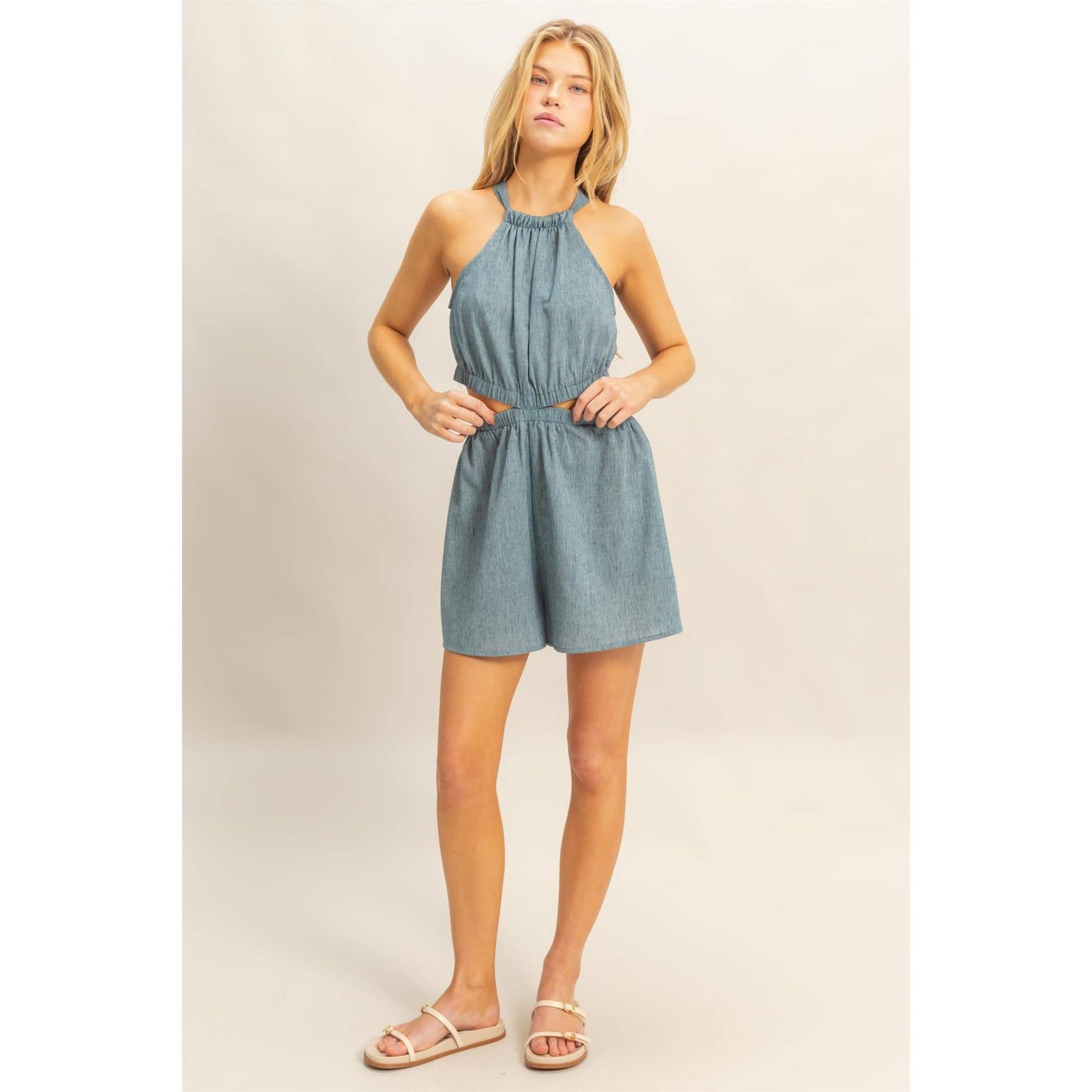 Halterneck Side Cutout Relaxed Fit Romper