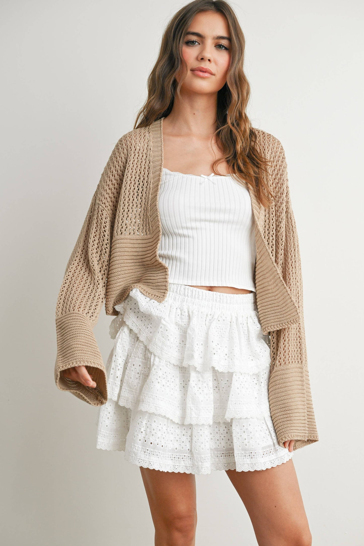 Wide Sleeve Textured Crop Cardigan Sweater