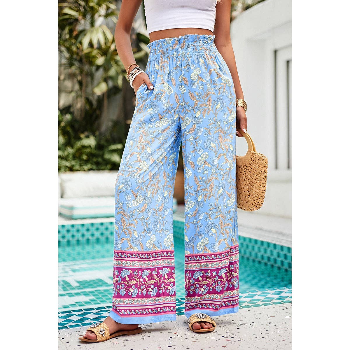 Floral Printed Loose High Waist Wide Leg Pant