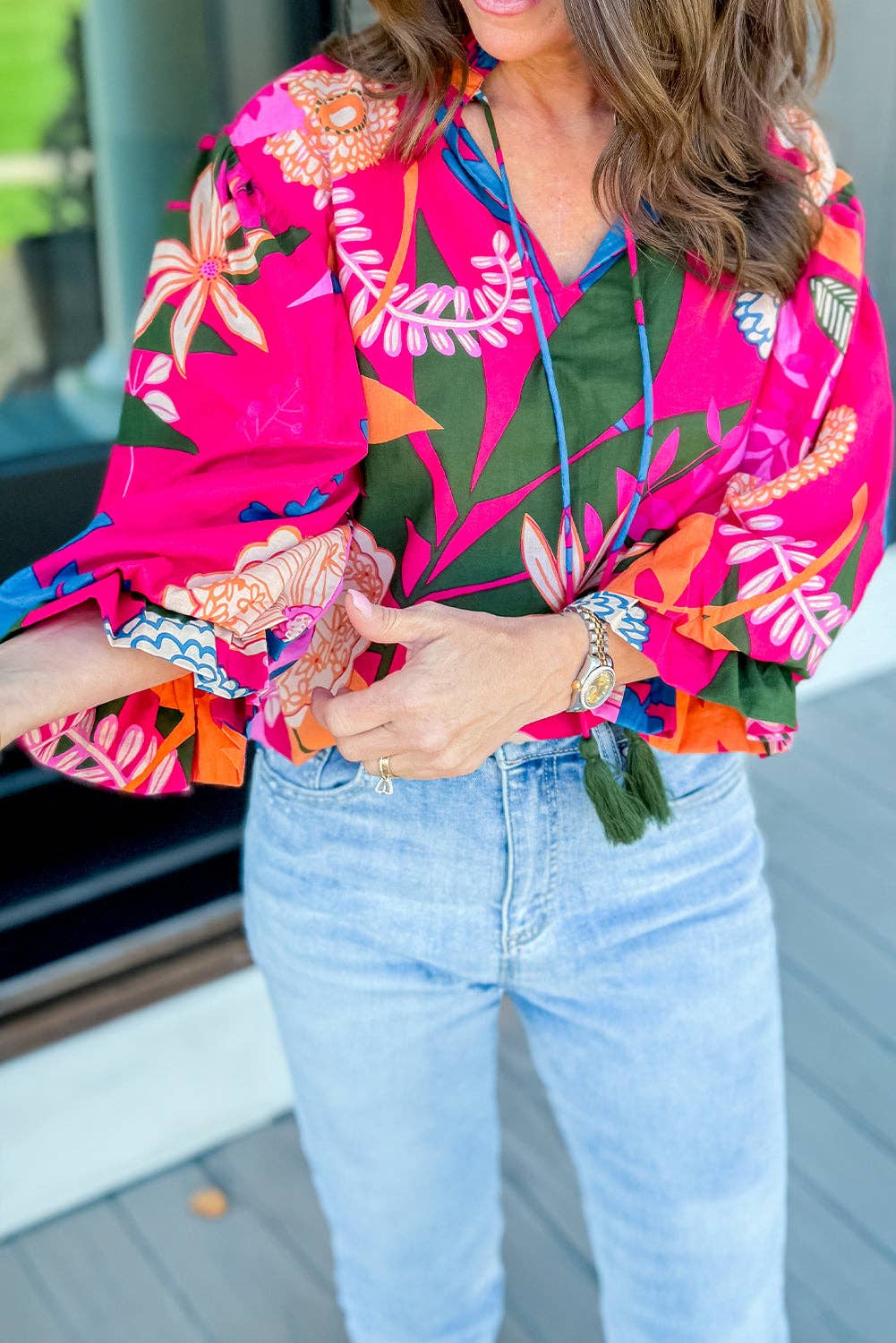 Floral Ruffle Puff Sleeve Top