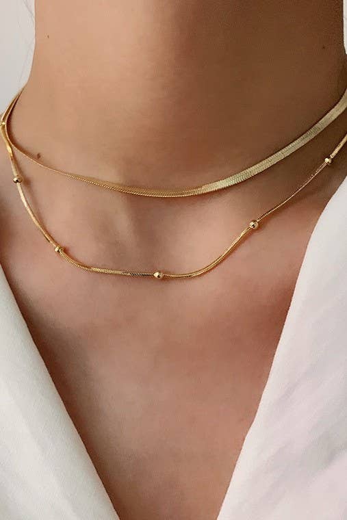 Multi-Layer Herringbone and Ball Chain Necklace