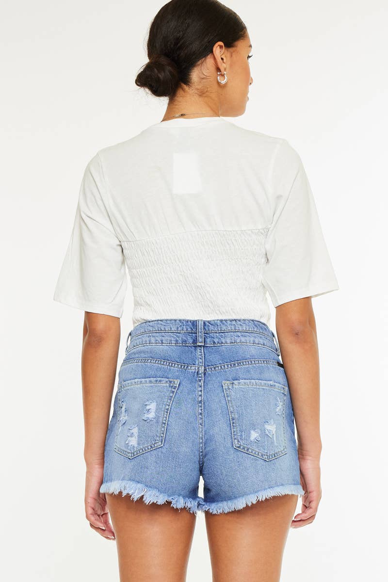 KanCan High Rise Double Button Denim Shorte