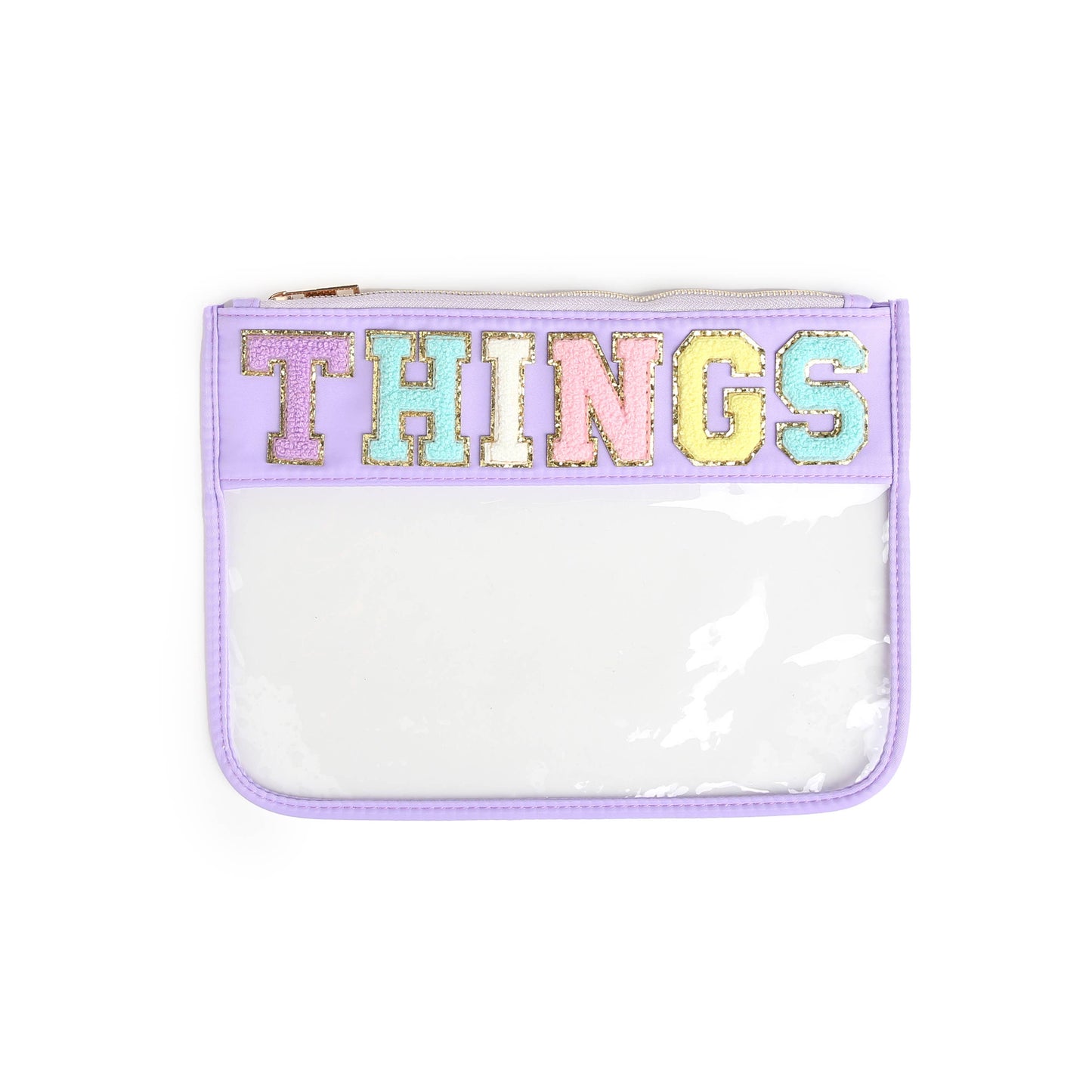 Varsity Things Letter Patch Clear Zippered Pouch Bag