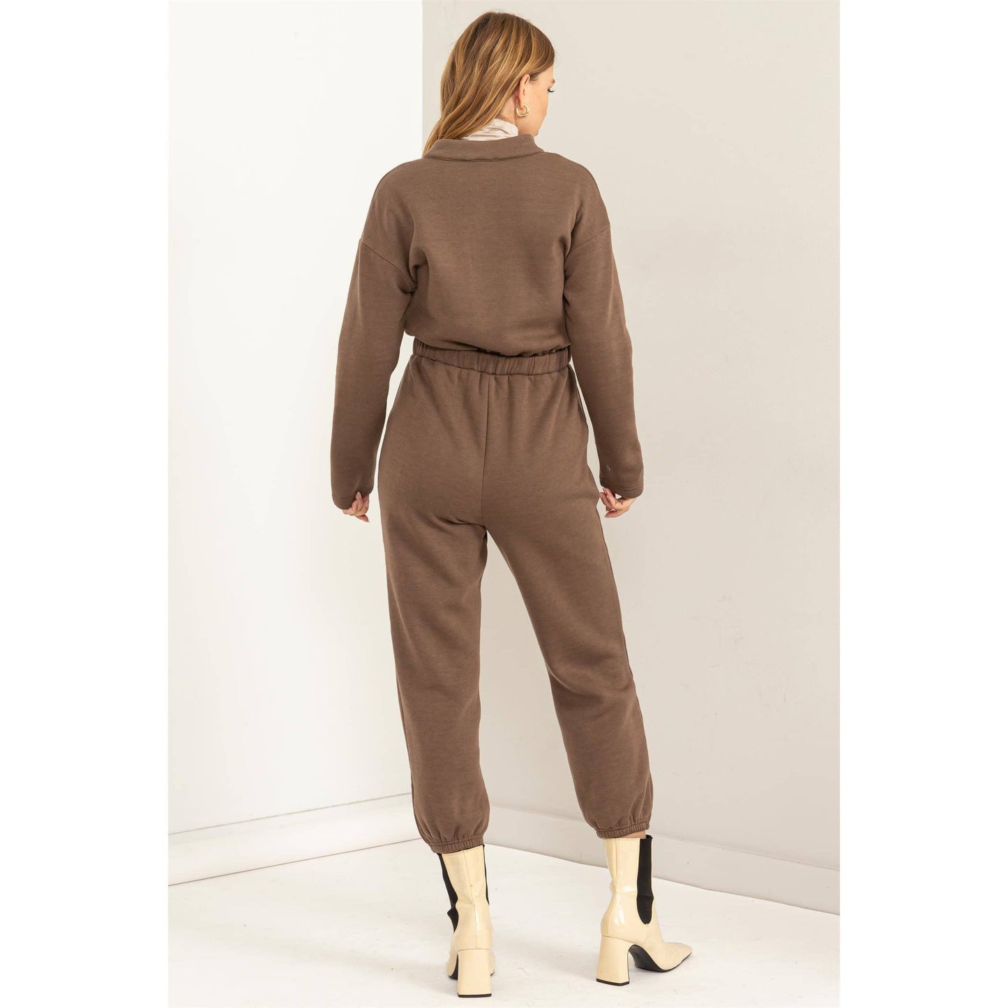 Chocolate Brown French Terry Jumpsuit