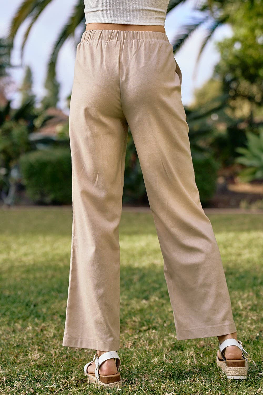 Tan Linen Pants w/Elastic Waistband + Tie