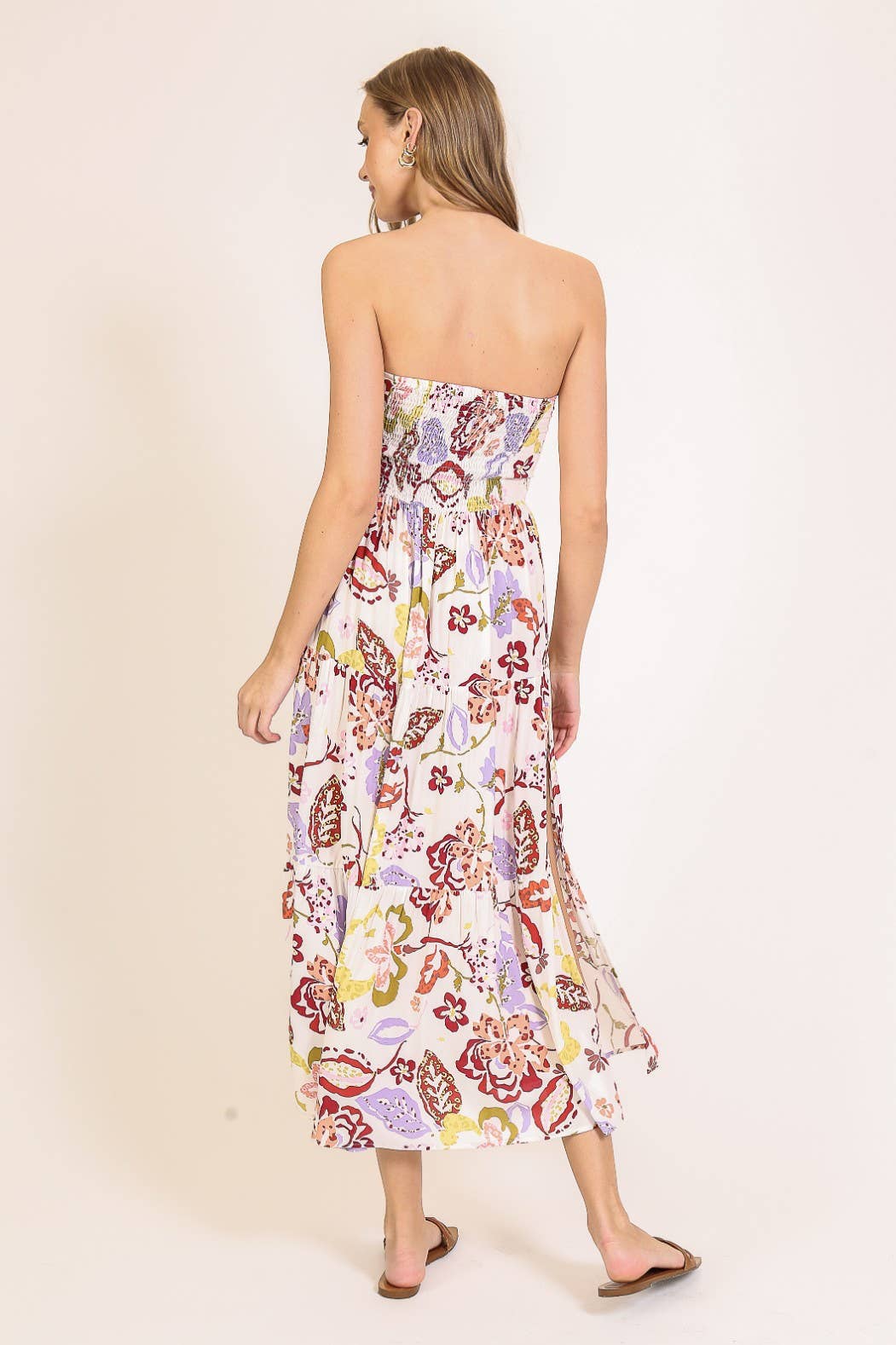 Strapless Floral Print Maxi Dress