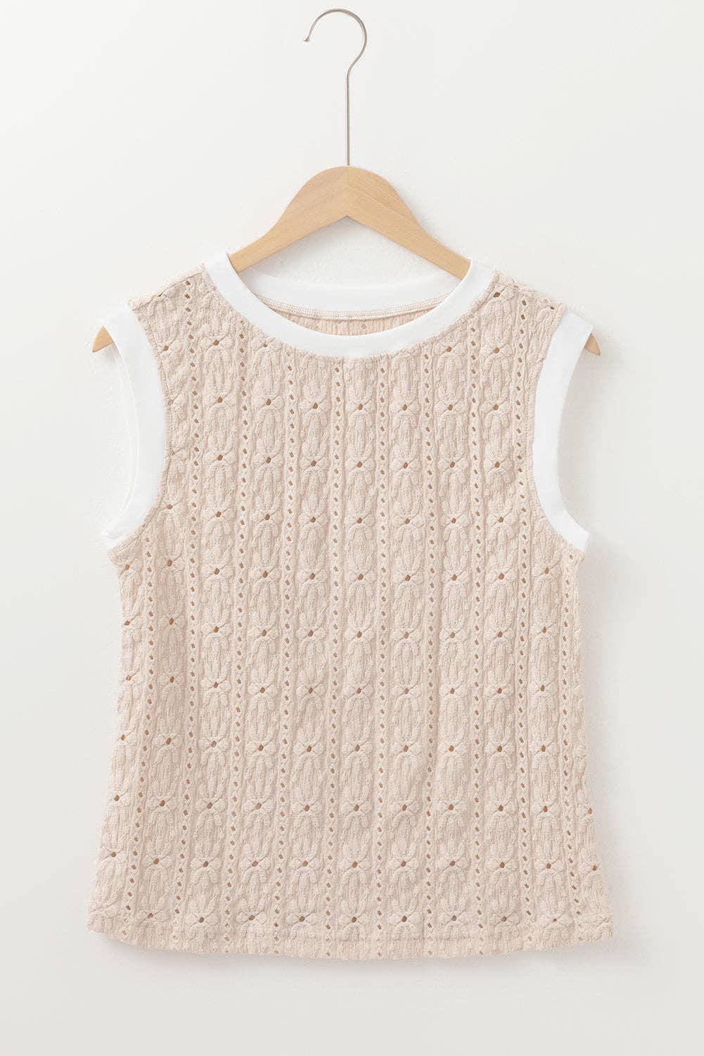 Floral Textured Crewneck Sleeveless Top