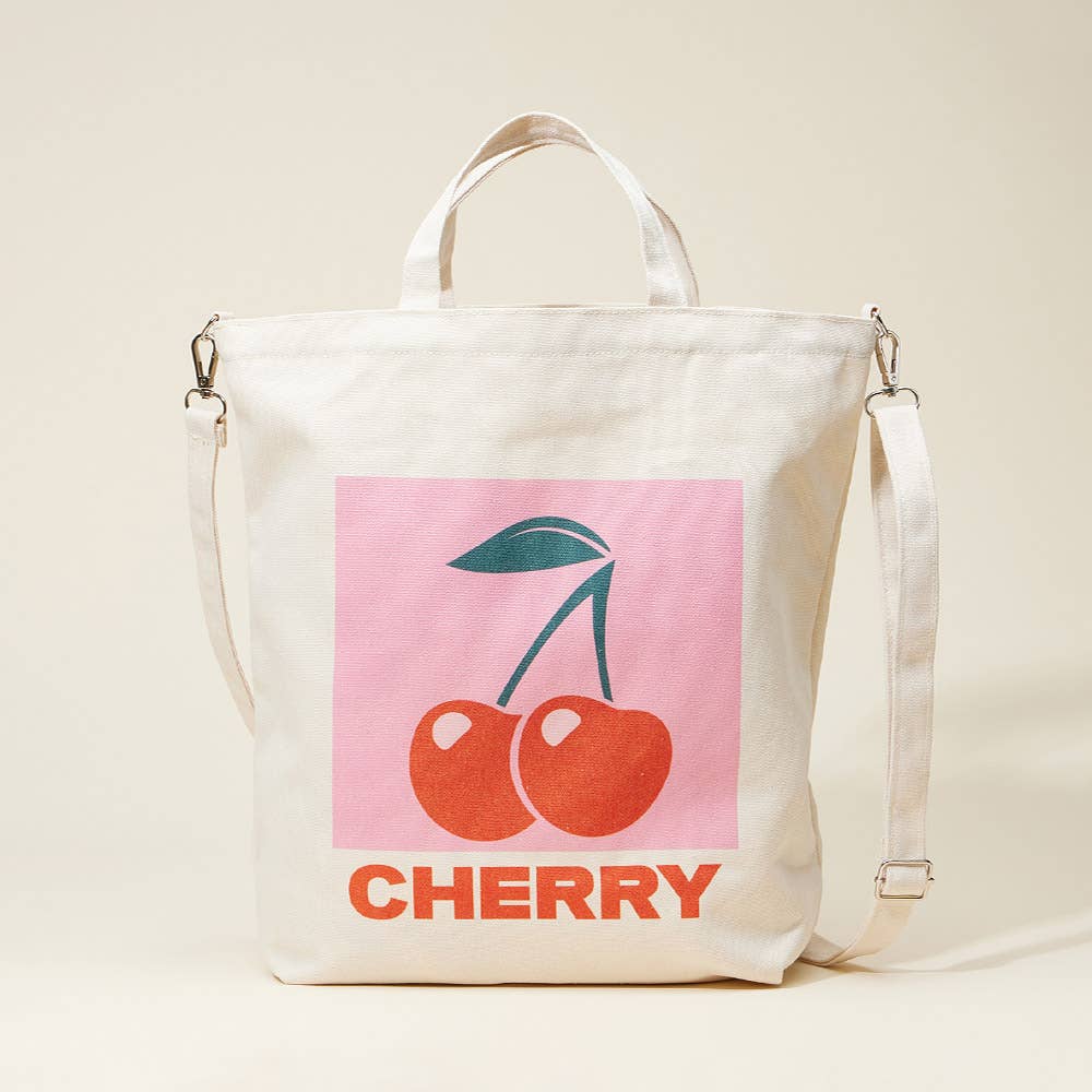 Cherry Printed Top Handle Canvas Crossbody Bag