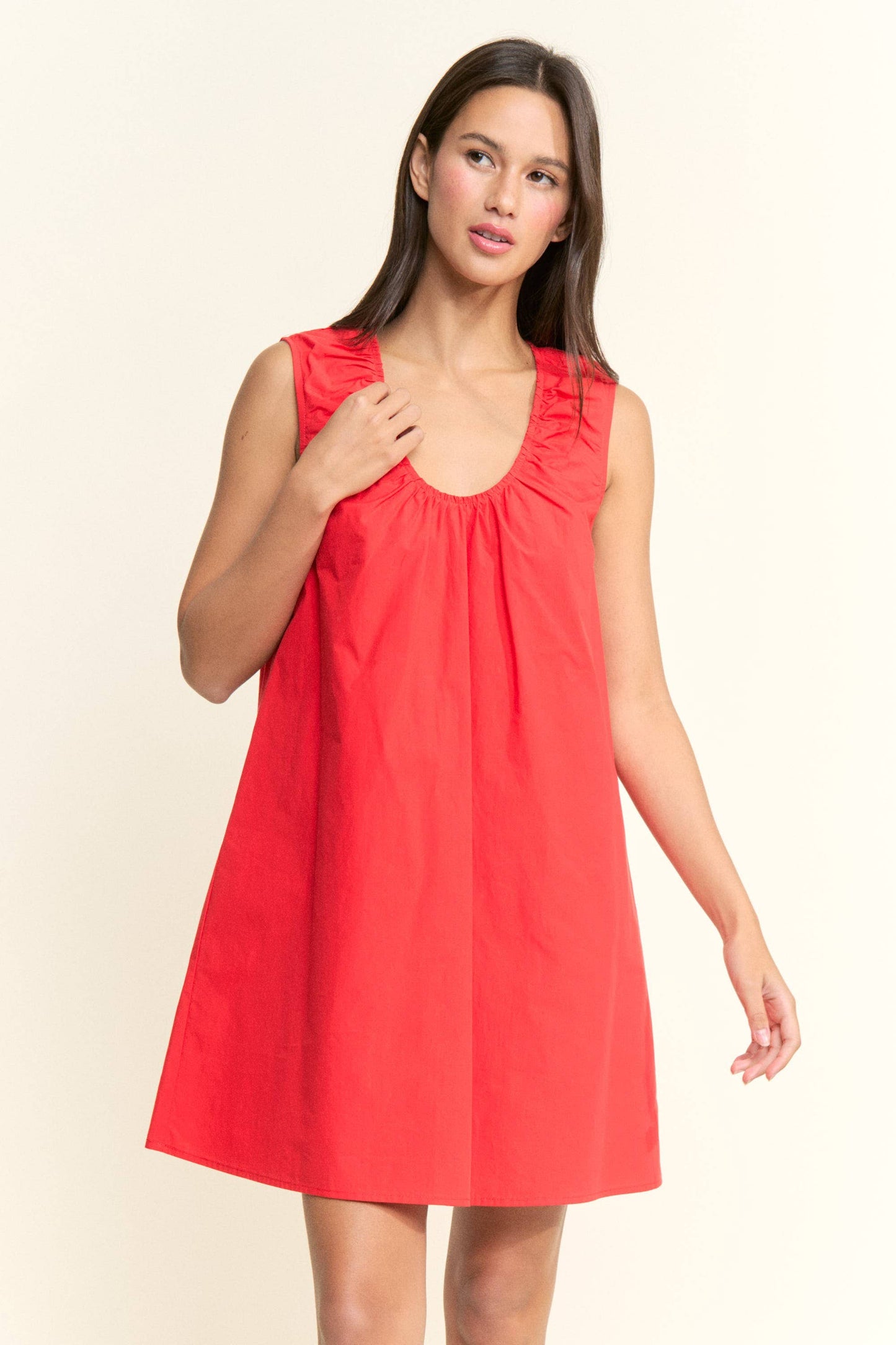 Red Scoop Neckline Flow Dress