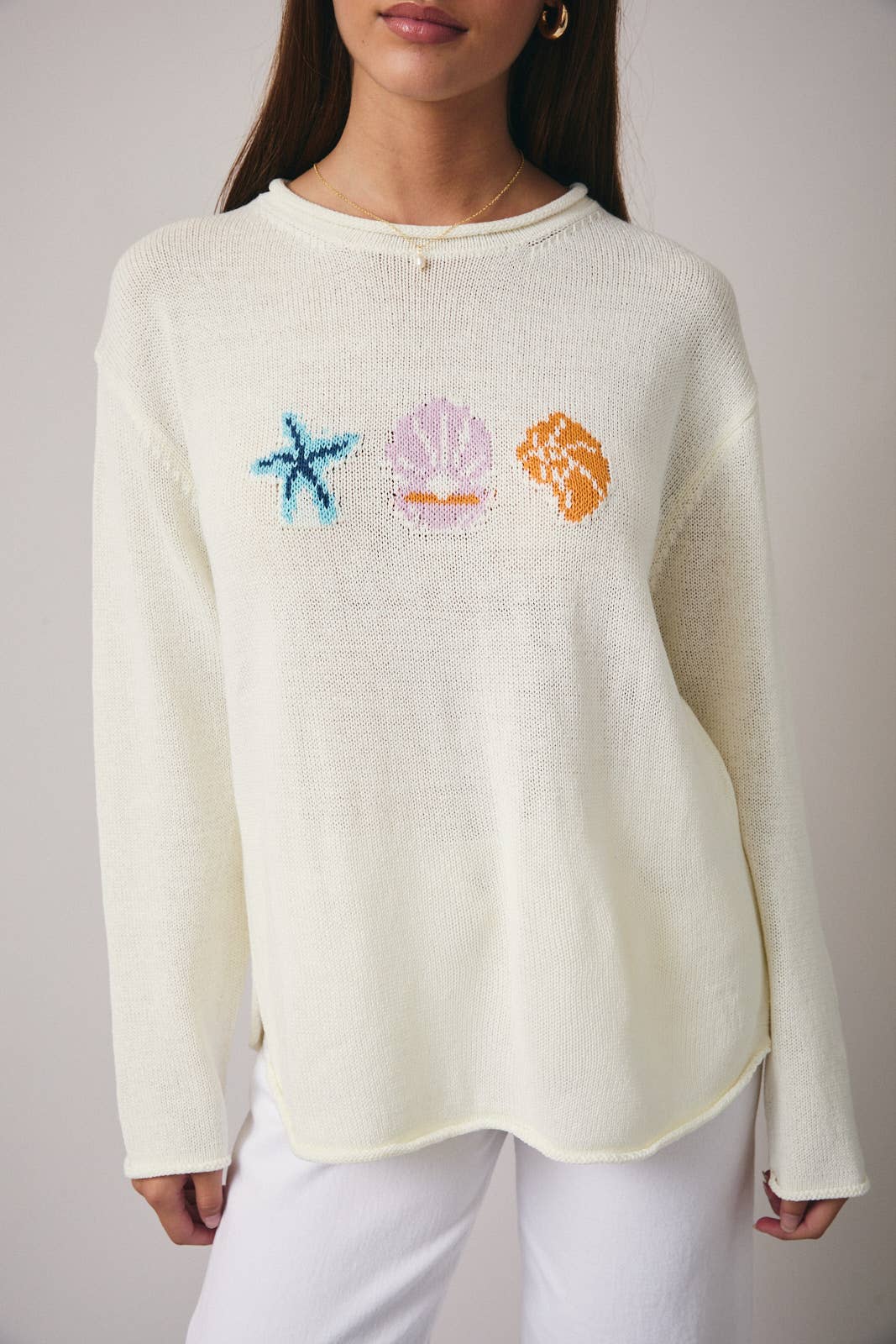 Cream Summer Sea Lightweight Beach Sweater