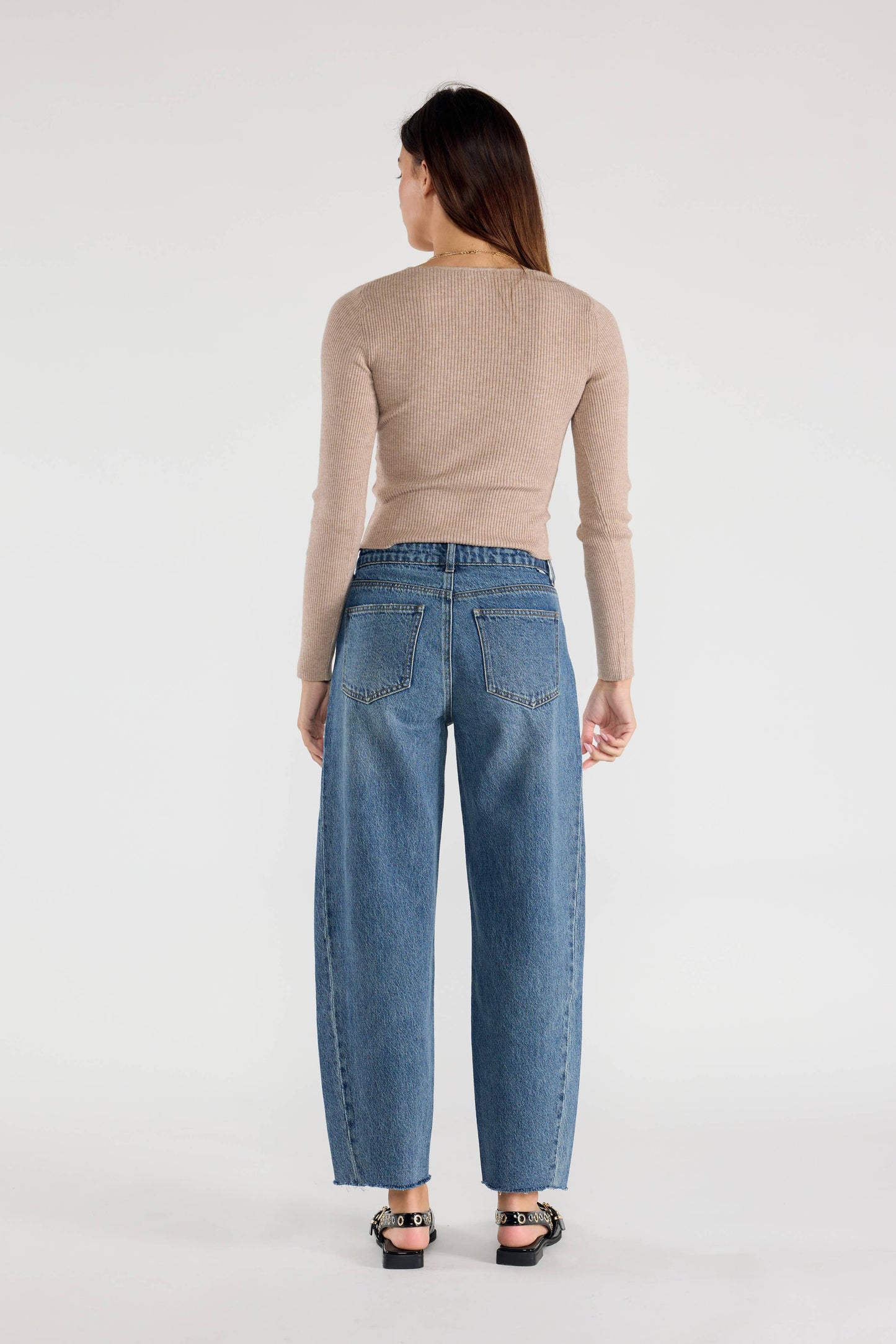 Medium Wash Mid-Waist Relaxed Barrel Jeans