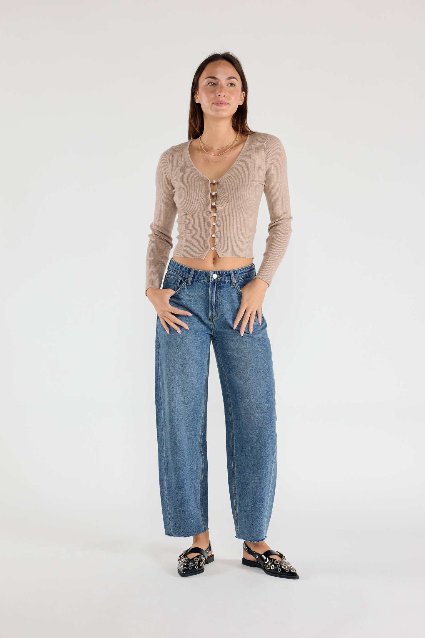 Medium Wash Mid-Waist Relaxed Barrel Jeans