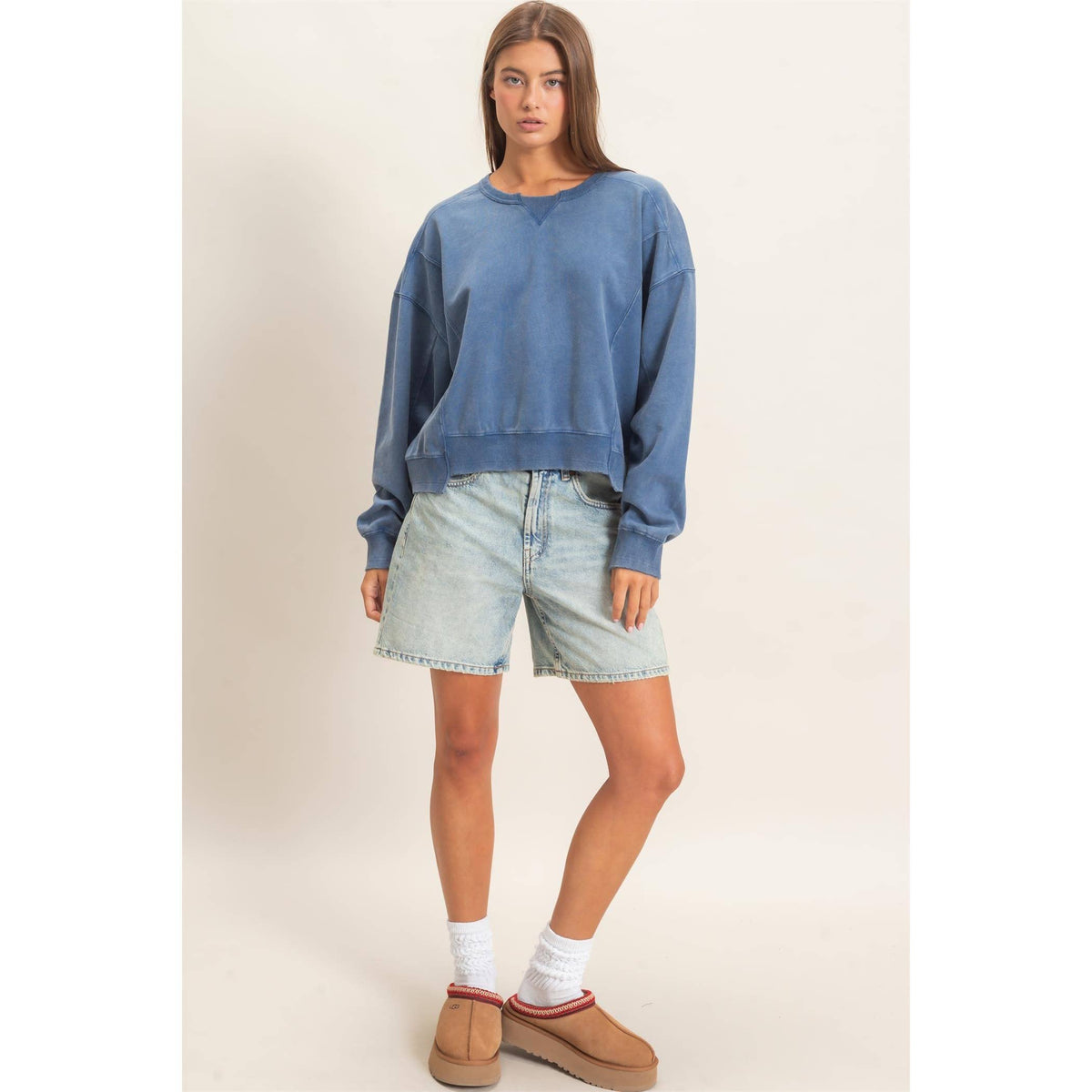 Navy Acid Washed Seam Crewneck Sweatshirt