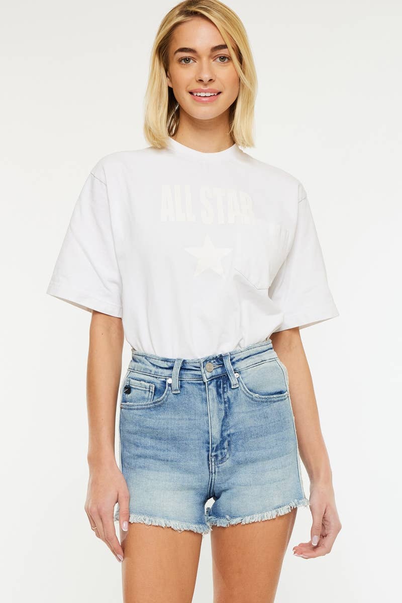 Kan Can High Rise Contrast Denim Shorts