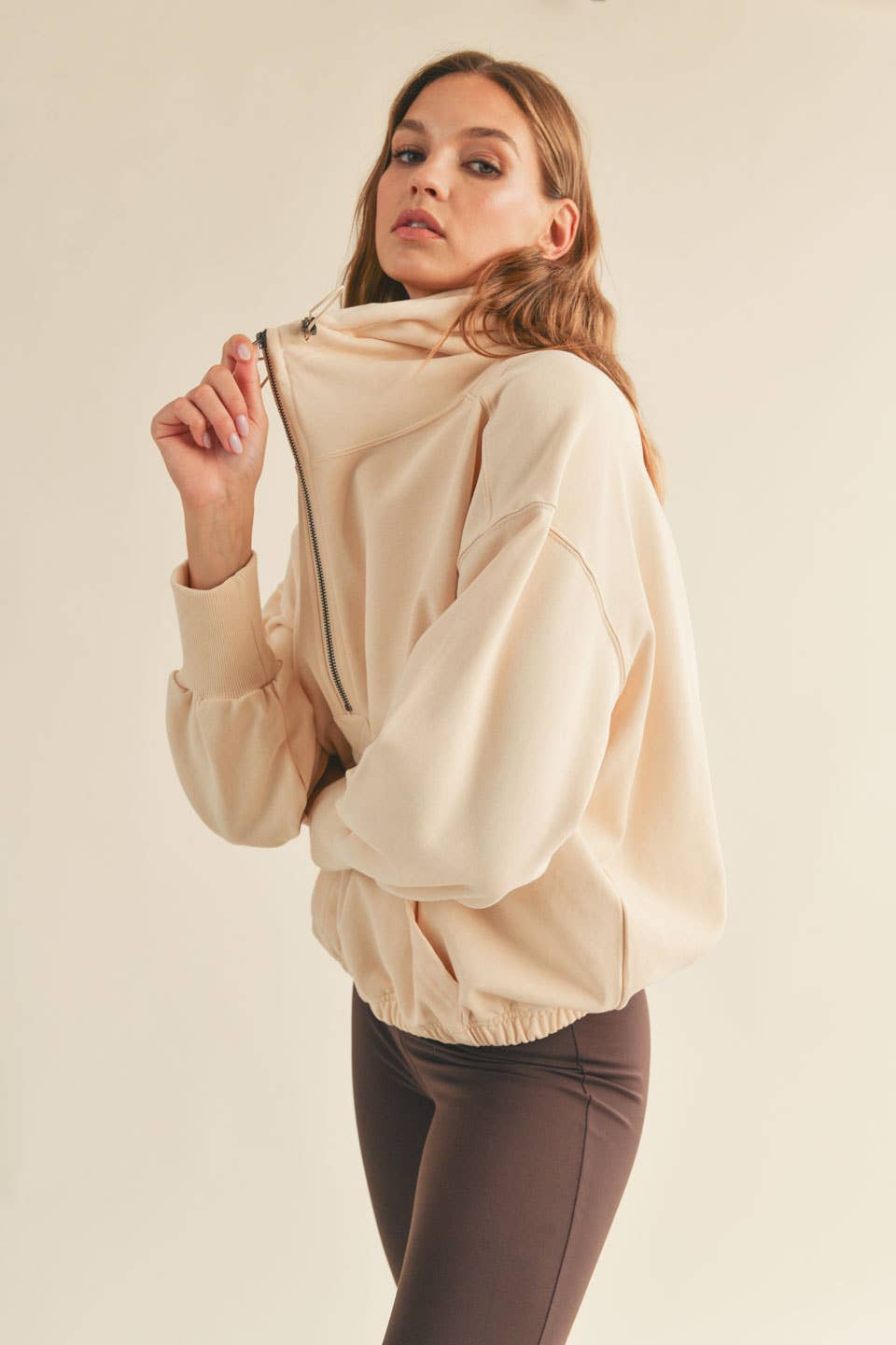 Cream Essential Zip Pullover