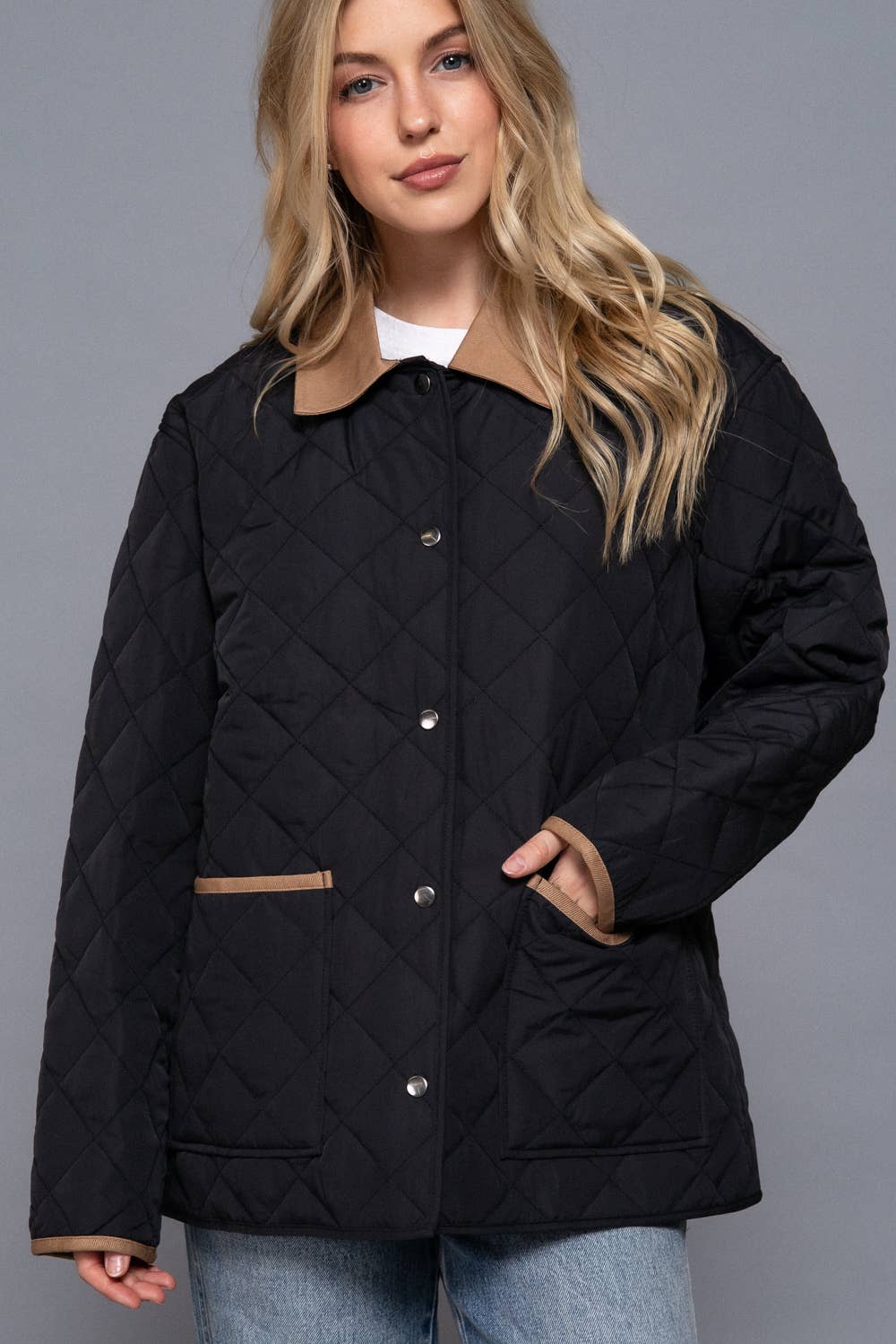 Lapel Collar Quilted Puffer Jacket