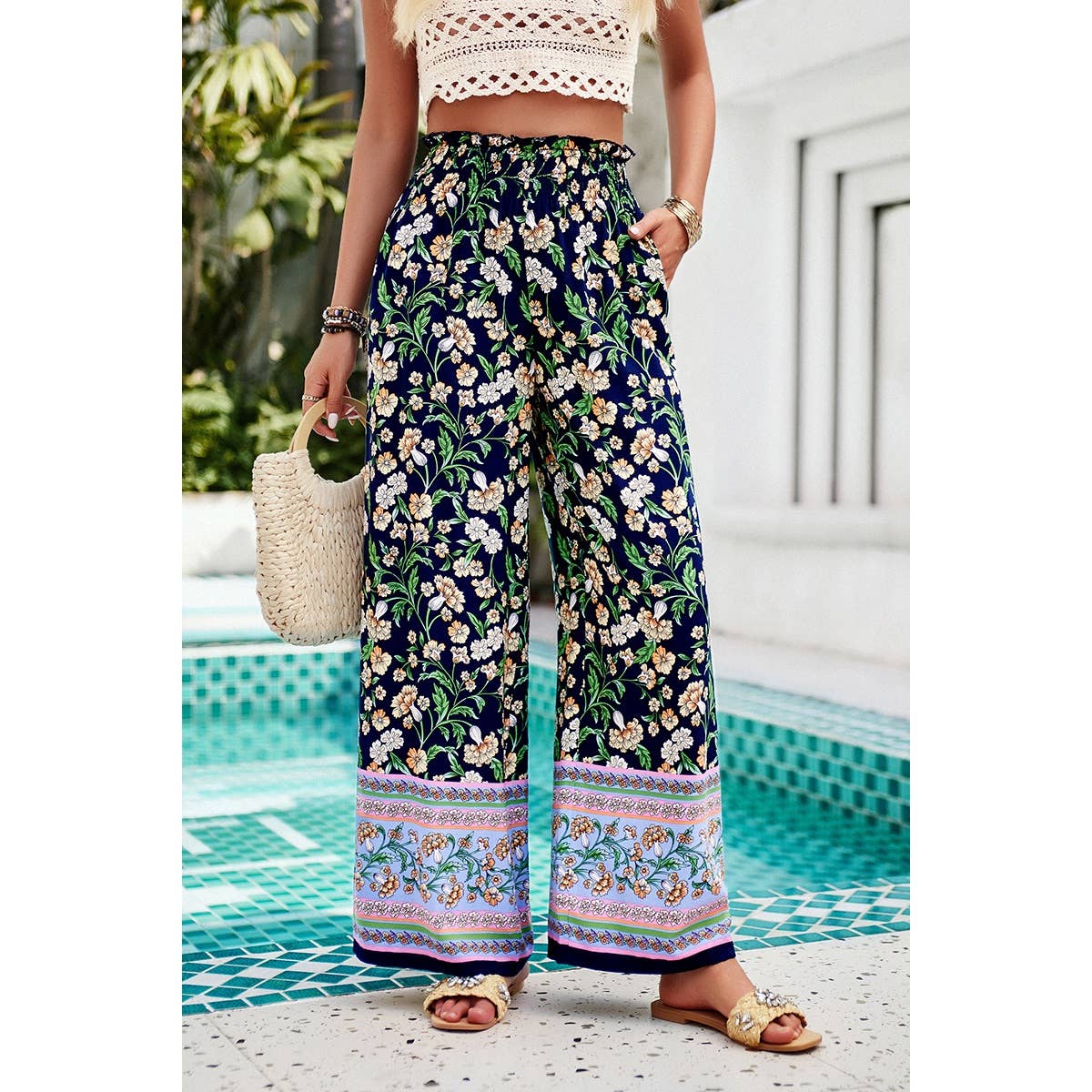 Floral Printed Loose High Waist Wide Leg Pant