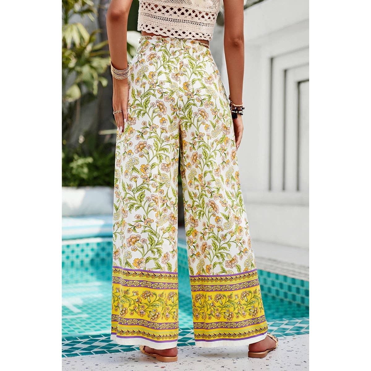 Floral Printed Loose High Waist Wide Leg Pant
