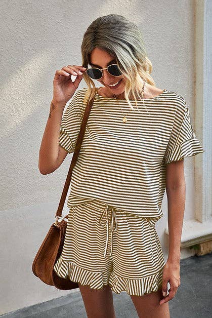 Round Neck Striped Top + Short Set