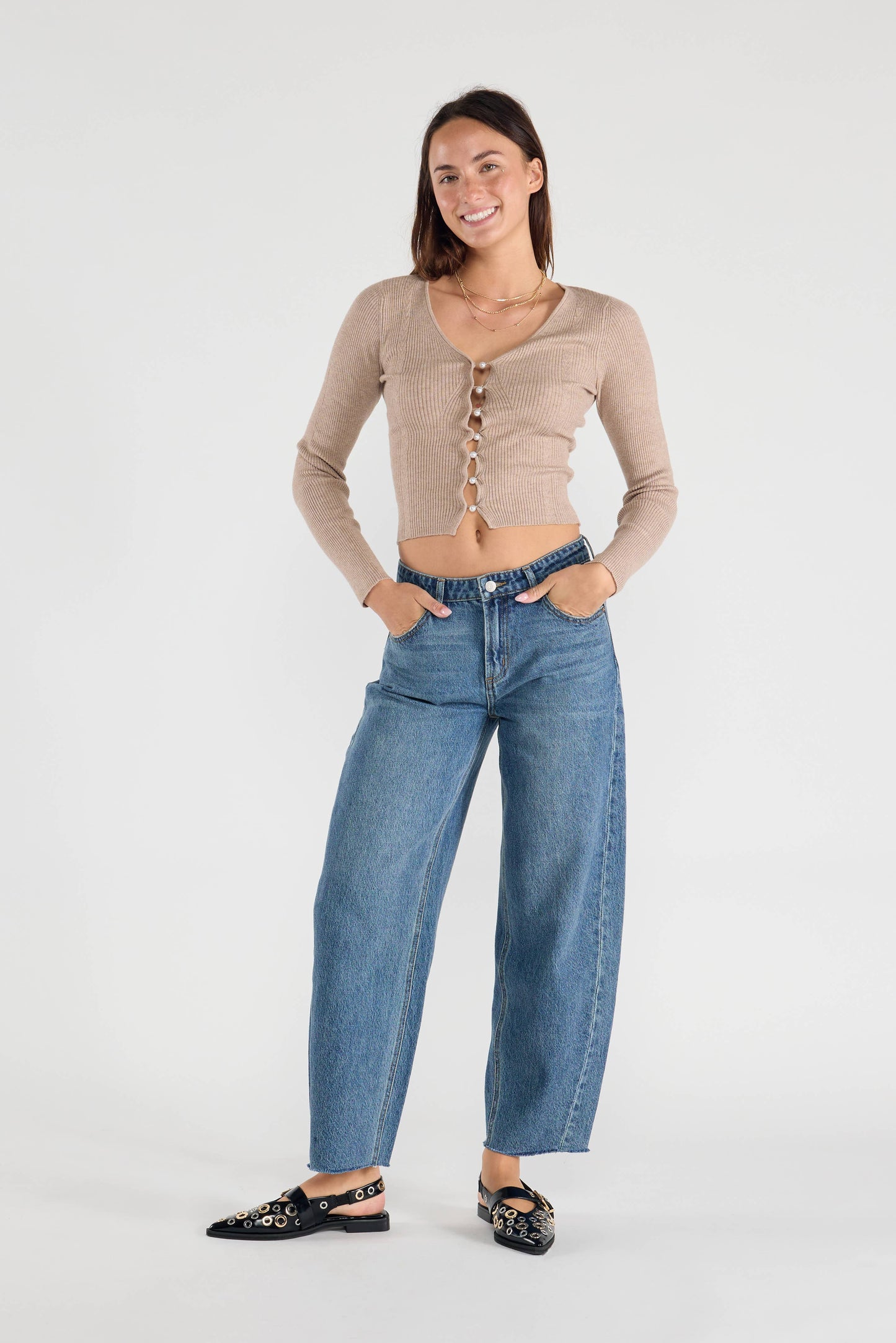 Medium Wash Mid-Waist Relaxed Barrel Jeans
