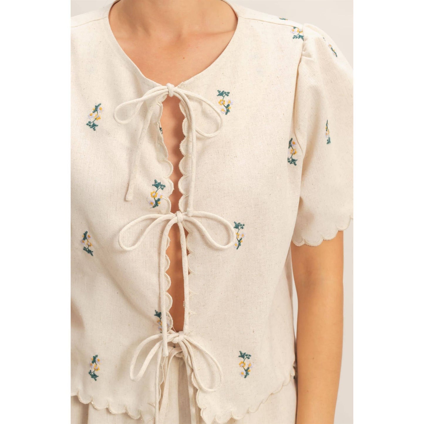 Front Tie Scallop Hem Top